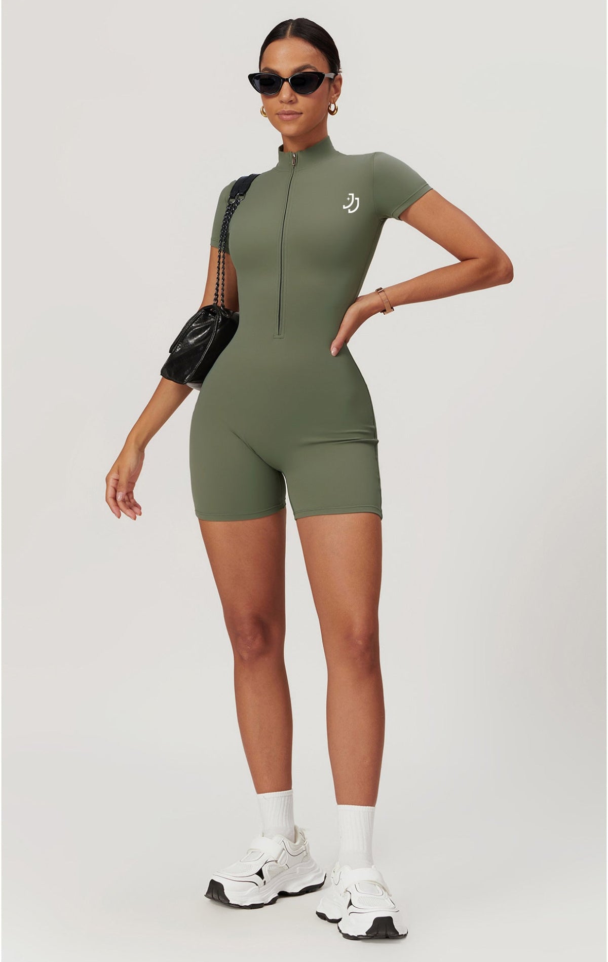 Zip-Front Biker Shorts Romper