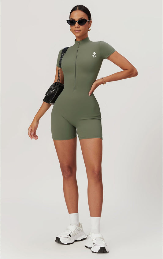 Zip-Front Biker Shorts Romper
